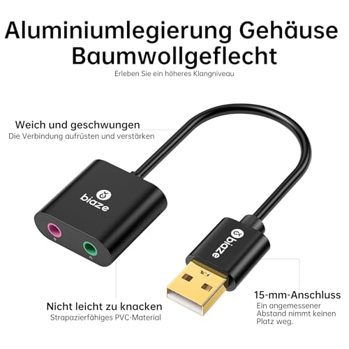 USB to 3.5mm Jack Audio Adapter External Sound Card with 3.5mm Headphone and Microphone TRS Jack to USB Compatible with Windows, Laptops, Desktops Windows, MAC, Linux, PC, PS5, PS4 - color: A-Black