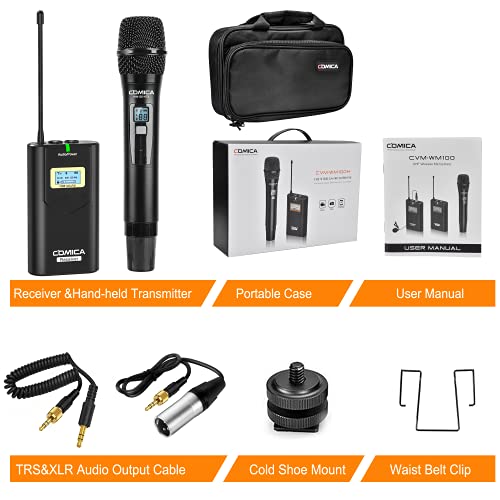 COMICA CVM-WM100 H UHF 48-Channel Professional Wireless Handheld Microphone System for Canon Nikon Sony Panasonic Fuji DSLR Camera, XLR Camcorder, Smartphone, Perfect for Video Recording/Interview
