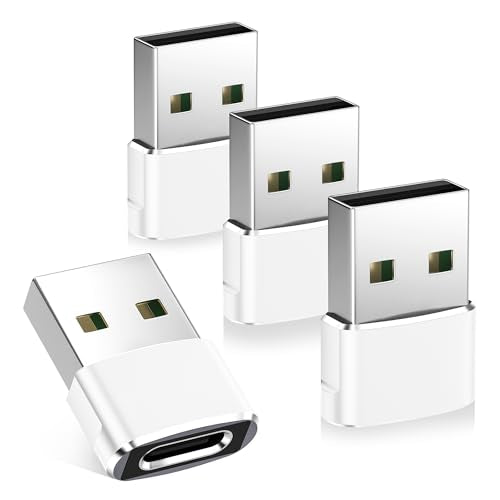 Basesailor USB to USB C Adapter 4Pack,Type C Female to USBA Male Charger Cable Converter for iPhone 17 16 15 14 13 Max Plus,Apple Watch 11 10,iPad Air 8,Airpods Pro 3,Samsung Galaxy S26 S25 A55 Ultra - size: USBC Adapter Type, style: White