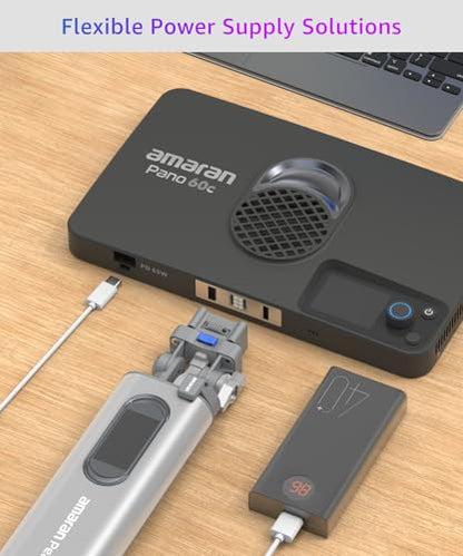 amaran Pano 60c Kit,Compact 60W RGBWW Full Color Panel Light,Support USB-C PD,CCT 2,300K-10,000K,12 Lighting Efects,APP Control w/Softbox Studio Light Photography Lighting (Pano 60c - White) - color: Pano 60c - White