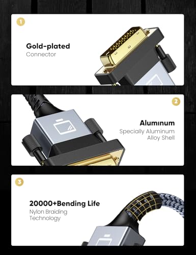 Capshi HDMI to DVI-D 24+1 Adapter Cable 6ft Bi-Directional | High-Speed 1080p for Televison & Monitor & Video Card & Graphics Card, Nylon Braid, Gold-Plated - size: 6feet