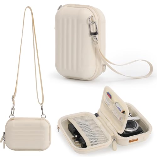 Cwatcun Carrying & Protective Case for Digital Camera with 2 Carrying Ways, Hardshell Lightweight Small Camera Sling Case Compatible with KODAK PIXPRO/Canon PowerShot/Sony DSCW800 DSCW830 - color: White02