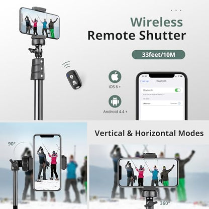 SENSYNE 72" Phone Tripod, Extendable Cell Phone Tripod Stand, Selfie Stick with Wireless Remote and Phone Holder, Compatible with iPhone Android Phone, Camera (Pack of 2) - color: Black, size: 72-inch (Pack of 2)