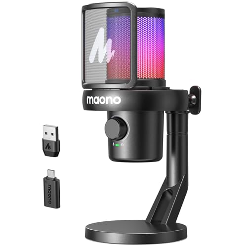 MAONO Wireless Microphone for PC,Gaming Streaming Condenser Mic with Software AI Voice Change,3-Level Noise Cancellation,Custom EQ,Gain Control USB Mic for Podcast Recording (DM40-Black) - color: Black