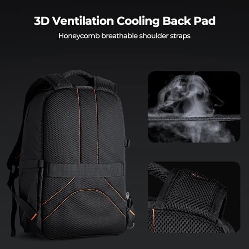 K&F CONCEPT Camera Backpack for Photographers Large Waterproof Photography Camera Bag with Laptop/Tripod Compartment for Men Women Black Orange - style: Designer