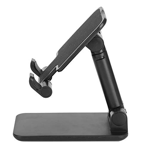Desktop Phone Holder, Adjustable Foldable Stand with Mirror Face Bracket for 12.9 Inch Tablet and Smartphone, for Home Office Live Broadcast Entertainment, Black