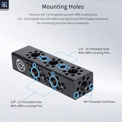 INNOREL CB3 CNC Aluminum Alloy Multi-Function Cheese Handle, Cheese Grip Extension Bar, Featuring 3/8" and 1/4" Arri Locating Holes for Camera Cage Frames, Cheese Plates, Any 3/8" Threaded Point - size: CB3
