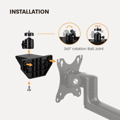 Mount Plus XMA-08 VESA Ball Head Adaptor for Monitor Arms | 3/8” & 5/8” Adapters | 360° Rotation Ball Joint | Mount Webcam, Camera, LED Light, Voice Recording. Microphone
