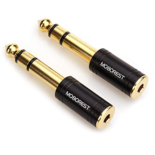 MOBOREST 1/4" to 3.5mm (1/8 in) Audio Adapter TRS Headphones Jack Converter | Hi-Fi Stereo 6.35mm to 3.5mm Audio Jack Adapter Gold Plated for Electric Guitar, Piano, Amplifier, Mixer, Studio Mon-2PCSitor - color: 2BLACK