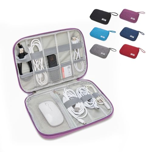 Electronics Organizer Travel Case - Water-Resistant Tech Bag for Cables, Chargers & Cord Management - Small Portable Pouch for Travel Accessories, Gear Bag for Airplane & Business - color: purple, size: S