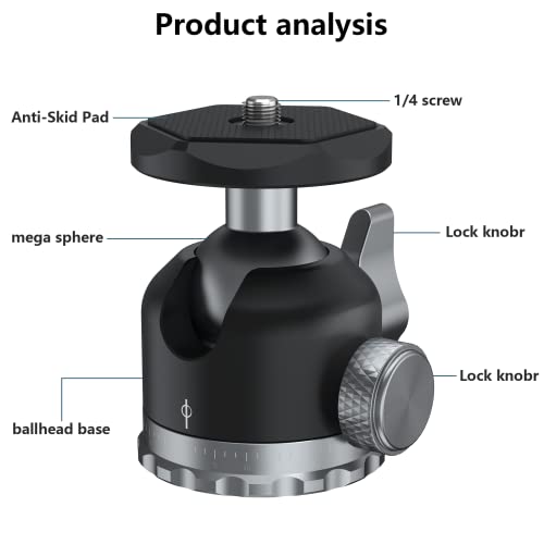 Tripod Ball Head 360 Degree Rotating Panoramic Ballhead with 1/4 inch Screw 3/8" Thread Mount, Max Load up to 5 kg/ 11lb,for Monopod, DSLR, Phone, Gopro - size: Heavy duty 11/lb