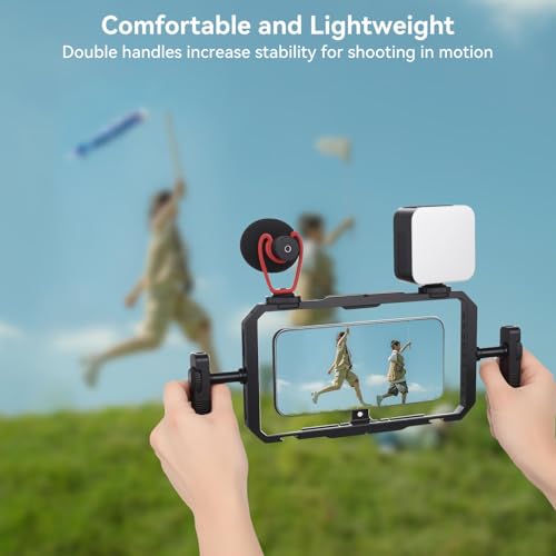 UTEBIT Quick Release Phone Cage, Smartphone Video Rig Kit with Handles | Aluminum Handheld Filmmaking Vlogging Case Stabilizer for Videomaker, for iPhone 17/16/15, for Android Phones, Samsung