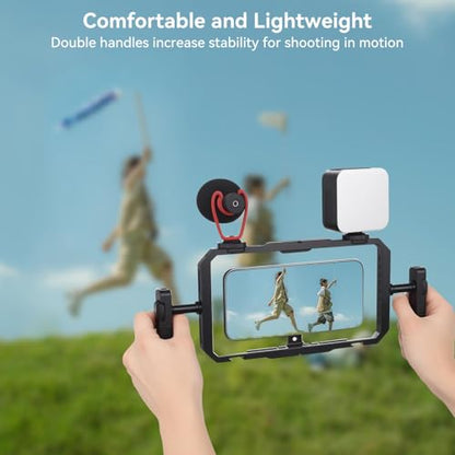 UTEBIT Quick Release Phone Cage, Smartphone Video Rig Kit with Handles | Aluminum Handheld Filmmaking Vlogging Case Stabilizer for Videomaker, for iPhone 17/16/15, for Android Phones, Samsung