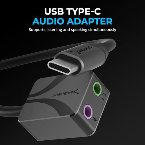 SABRENT USB to 3.5mm Jack Audio Adapter, USB to Headphone Jack Adapter Sound Card, Upgrade to 24-Bit 96Khz for a deep Sound Quality (AU-UCMA) - style: USB-C