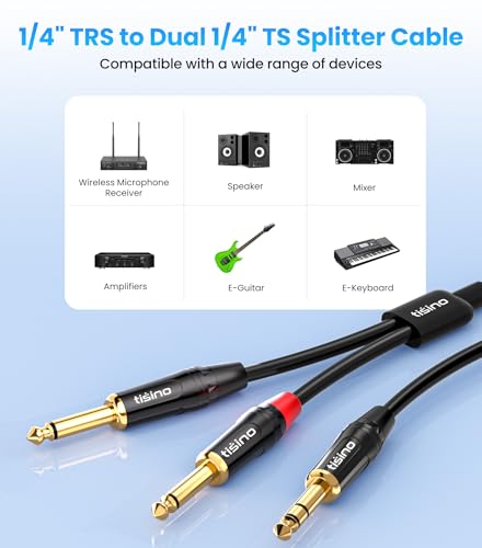 tisino 1/4 inch TRS Stereo to Dual 1/4 inch TS Mono Insert Cable Y-Splitter Stereo Breakout Cable Patch Cord - 3.3 feet - size: 3.3 feet