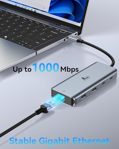 LIONWEI 9 in 1 Laptop Docking Station, Dual HDMI, 100W PD, USB C 3.0, Ethernet, Audio/Mic, USB C Hub for Dell/Surface/HP/Lenovo Laptops - color: 9-in-1 (2 HDMI)