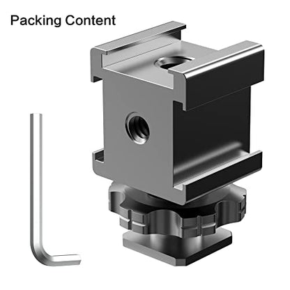 Triple Cold Shoe Mount Adapter, Cold Shoe Adapter Extension Bracket,Cold Shoe Mount Adapter with 1/4"-20 & 3/8"-16 Threads, Hot Shoe Mount for Camera DSLR Mirrorless Camcorder Mic LED Light Monitor
