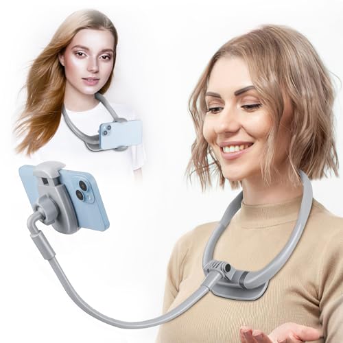 Cell Phone Stand, Neck Cell Phone Holder for Bed, Hand Free POV/Vlog Selfie Phone Neck Holder for Recording, Universal Multi-Functional Flexible Phone Stand for 4.7''-6.7'' Phone - color: grey