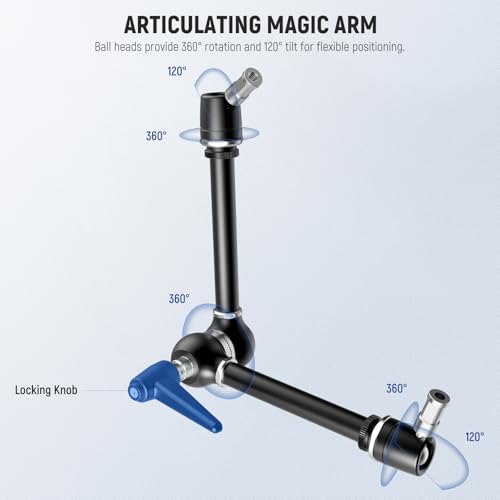 NEEWER 21" Magic Arm Camera Mount with Super Clamp, Overhead Desk Mount with 360° Dual Ball Head, 1/4" 3/8" 5/8" Stud Adapter for PA073 PA074 Phone Cage Rig DSLR Camera Monitor Video Light, UA018 - style: UA018