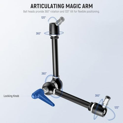 NEEWER 21" Magic Arm Camera Mount with Super Clamp, Overhead Desk Mount with 360° Dual Ball Head, 1/4" 3/8" 5/8" Stud Adapter for PA073 PA074 Phone Cage Rig DSLR Camera Monitor Video Light, UA018 - style: UA018