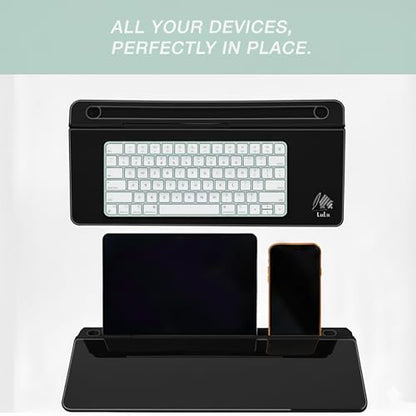 Black Glass Desktop Whiteboard – Modern Dry Erase Board with Storage Drawer for Desk Notes & Organization - color: Black Black