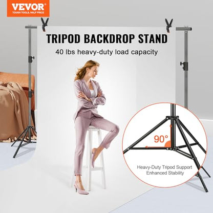 VEVOR 11.5 x 9.6 ft Heavy Duty Backdrop Stand, Height Adjustable Photography Backdrop Stand, Background Support System with 6 Clamps and A Carry Bag, for Party, Wedding, Display, Photo - size: 10 x 12 Ft
