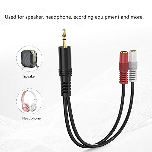 3.5mm Stereo to Dual Mono Cable, 6inch 1/8" TRS Male to 2 TS Mono Female Adapter Gold-Plated Connector Audio Y Splitter Cord for Headphone, Speaker - size: 1-Pack