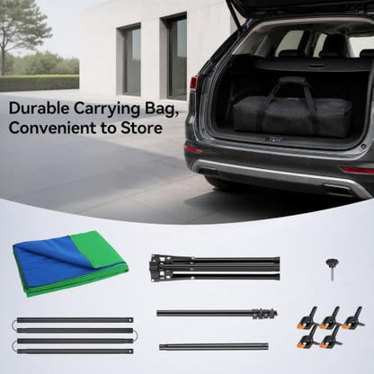 Blue Green Screen Backdrop Stand Kit, 5x6.5ft Portable T-Shaped Stand with Reverse Folding Base, 2-in-1 Reversible Background with 5 Clamps for Streaming, Zoom, Photography, Video Recording
