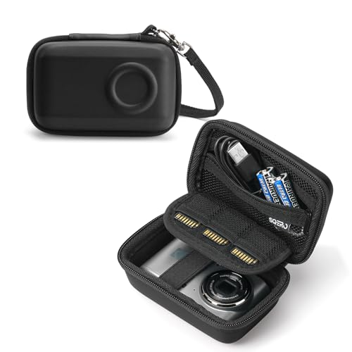 SQERO Digital Camera Case for KODAK PIXPRO FZ45 FZ55 & CAMKORY 1080P - Compact Travel Bag with 3 SD Card Slots, Small Lightweight Pouch, Cute Gifts for Adults Kids - color: black