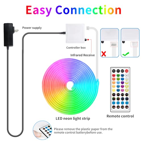32.8ft LED Neon Lights with Remote and APP Control, IP65 Waterproof Flexible Neon Strip Lights 24V RGB LED Rope Lights for Bedroom,Living Room,DIY Decoration（with Snap &Screws） - size: 32.8FT