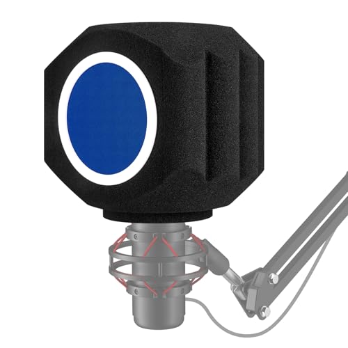 Microphone Wind Shield Pop Filter Isolation Ball, Acoustic for Record Studios Mic, Sound-Absorbing Foam Five-sided Seal Design to Effectively Reduces Noise and Reflections, black