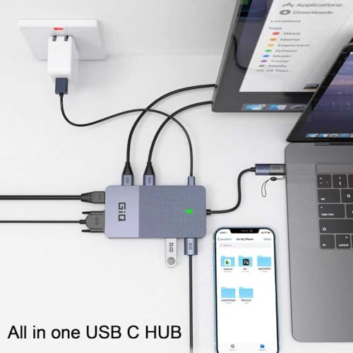 USB Docking Station GIQ USB C HUB USB 3.0 to Dual HDMI VGA Adapter Triple Display USB C Laptop Docking Station Dual Monitor HDMI Splitter Extender Compatible with MacBook M1 M2 M3 M4 M5 USB Dock - color: Gray