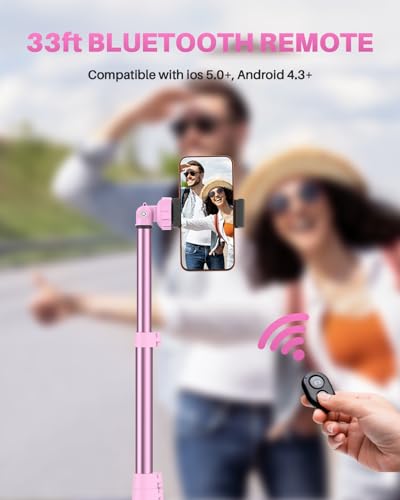 67" Phone Tripod, MIIASI Extendable Tripod for iPhone, Selfie Stick with Remote and Phone Holder, Compatible with iPhone/Android/Camera, Light Stand - color: Pink