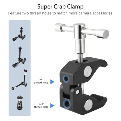 UTEBIT 22 Inch Magic Arm Camera Mount with Super Clamp 1/4" 3/8" Screw Hole | Adjustable Articulating Friction Camera Boom with 360° Ball Heads Arm for Monitor, LED Light, Webcam, Action Camera - size: 22inch