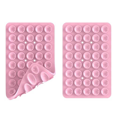 Double Sided Silicone Suction Phone Holder Mount, Silicon Accessory for iPhone and Android, Hands-Free Mirror Shower Phone Holder, TikTok Videos and Selfies (Light Pink+Transparent) - color: Light Pink+Transparent