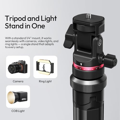 ULANZI MT-80 Aluminum Tripod Stand, 7FT Extendable Camera Phone Tripod for Travel, Auto Pop-Up, 1/4" Screw, 360 Ball Head Portable Photo Video Light Stand for DSLR Camera, Ring Light, Video Rig - size: 84 inch-Upgrade Pop-Up