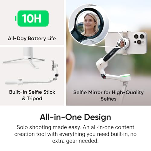 Insta360 Flow 2 Pro Vlog Bundle White - Foldable AI Phone Gimbal, Track in 200+ Apps with Apple DockKit, 360º Pan Tracking, Built-in Tripod/Selfie Stick, Remote Control, Spotlight/Backpack Mount - color: Summit White - Vlog Bundle