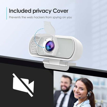 Webcam with Tripod Privacy Shutter: 1080P FHD Web Camera with Mic, Plug & Play USB A USB C Webcam with Stand, White Wide Angle Noise-Canceling Microphone Compact Web Cam for Online Meeting Classes - style: White USB-C Webcam Cover & Tripod
