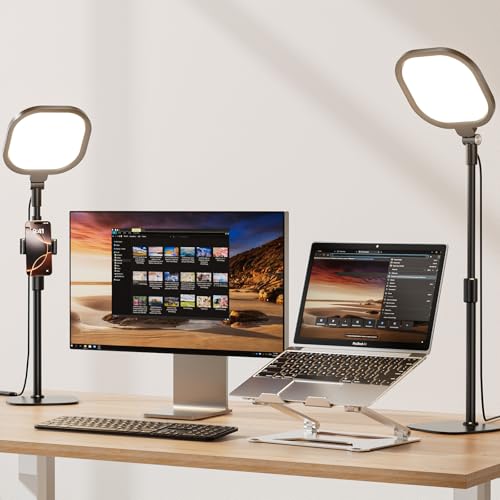 2 Packs Video Conference Lighting Kits, Dimmable Desk Ring Light with Stand and Phone Holder, Computer Laptop Light for Zoom Meeting, Video Calls, Live Streaming, Podcasting, Video Recoring - color: 2 packs-Black