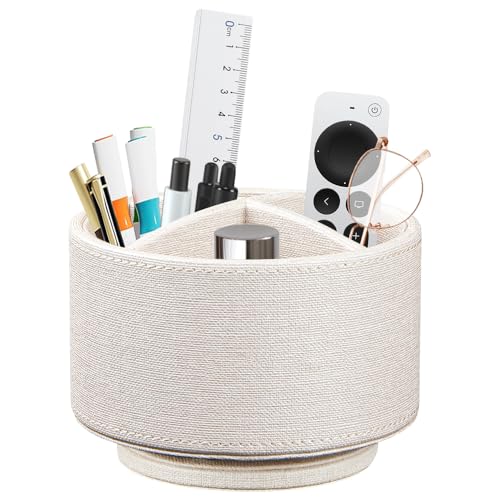 TV Remote Control Holder for Table, 360 Swivel Pen Holder for Desk Organizers and Accessories, Nightstand Organizer Caddy for Media Controllers/Office Supplies, Bedside Decorations for Living Room - color: Beige