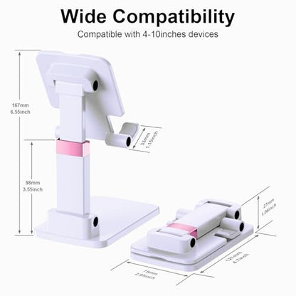 Cell Phone Stand Cute Mobile Holder For iPhone Desk Office Accessories | for thick cases; Under 12" Tablets, e-readers; Folds flat; Anti-slip; Weighted base - color: 01-White