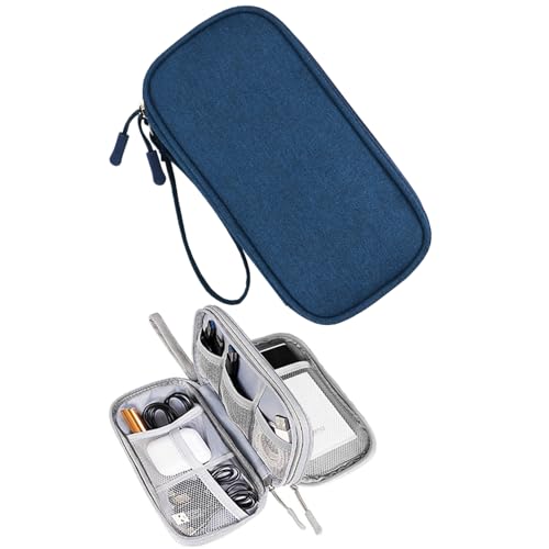 Electronic Organizer, Travel Cable Organizer Bag Pouch Electronic Accessories Carry Case Portable Waterproof Double Layers Big Storage Bag for Cable, Cord, Charger, Phone- Navy - color: Navy Blue, style: S_double Layers