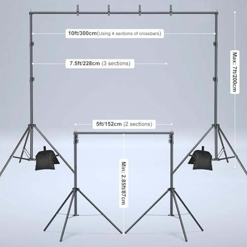 10x6.5ft Backdrop Stand, Photo Video Studio Adjustable&Lockable Heavy Duty Background Support System Kit with 4 Backdrop Clamps, 2 Sandbag and Carry Bag for Photography, Parties, Wedding - color: BJJ 2x3M