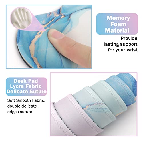Large Mouse Pad Desk Dad, 4-in-1 Keyboard Wrist Rest Pad & Wrist Support Mouse pad Set, Extended Desk Pad Waterproof Desk Mat for Home Office Study Game-Blue Marble - color: Blue