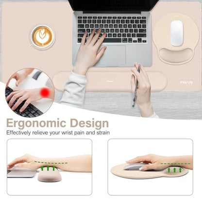 MOSISO Wrist Rest for Keyboard Mouse Pad Set, Large Gaming Deskpad&Circle Curved Mousepad&Keyboard Wrist Rest&Coaster, Ergonomic Non-Slip Mousepad&Easy Typing Pad with Silicone Lining, Apricot - color: Apricot