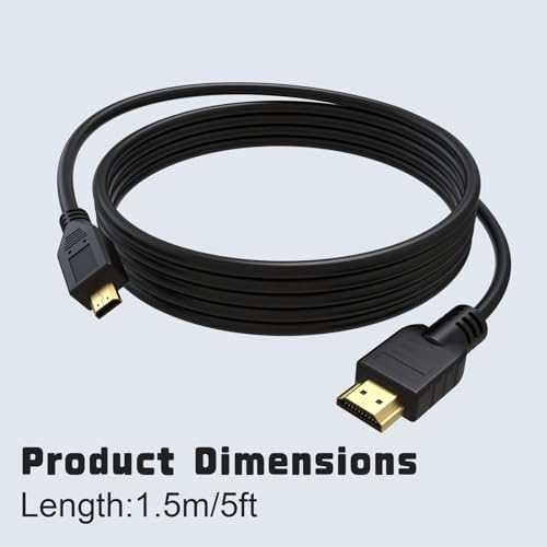Micro HDMI to HDMI Cable Cord Compatible with Sony A7 III/A7R III, A6400, A6700, ZV-E10, ZV-E1, for Canon EOS M5, M6, R6/R7/R8/R10, R6 Mark II, for Panasonic Lumix ZS200 G85 FZ80 (5FT) - size: 5FT