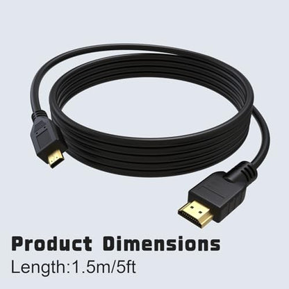 Micro HDMI to HDMI Cable Cord Compatible with Sony A7 III/A7R III, A6400, A6700, ZV-E10, ZV-E1, for Canon EOS M5, M6, R6/R7/R8/R10, R6 Mark II, for Panasonic Lumix ZS200 G85 FZ80 (5FT) - size: 5FT