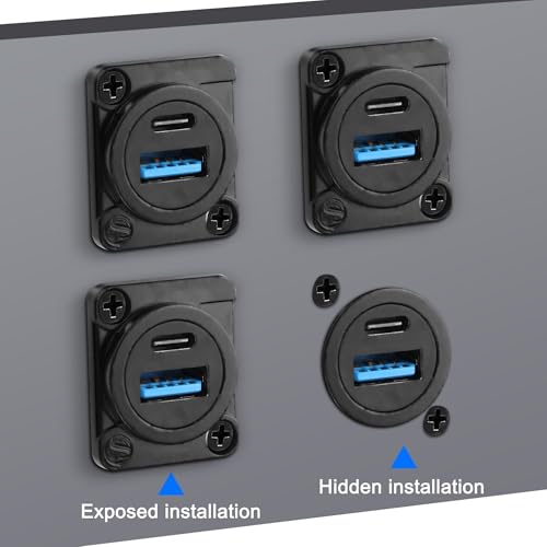 XMSJSIY USB 3.0 Type-C D-Type Panel Mount Coupler USB 3.0 A/Type C 20V3A 60W Female to Female Solderless Connector Chassis Panel Socket Data Transmission Extension Adapter (D-Type) - style: D-Type