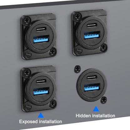 XMSJSIY USB 3.0 Type-C D-Type Panel Mount Coupler USB 3.0 A/Type C 20V3A 60W Female to Female Solderless Connector Chassis Panel Socket Data Transmission Extension Adapter (D-Type) - style: D-Type