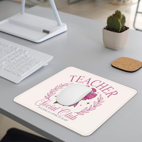 School Teacher Mouse Pad - Teacher Gift, Teacher Desk Must Haves Decor, Waterproof Non-Slip Rubber Base Pink Coquette Mousepad for Wireless Mouse 7.9x9.5 Inch